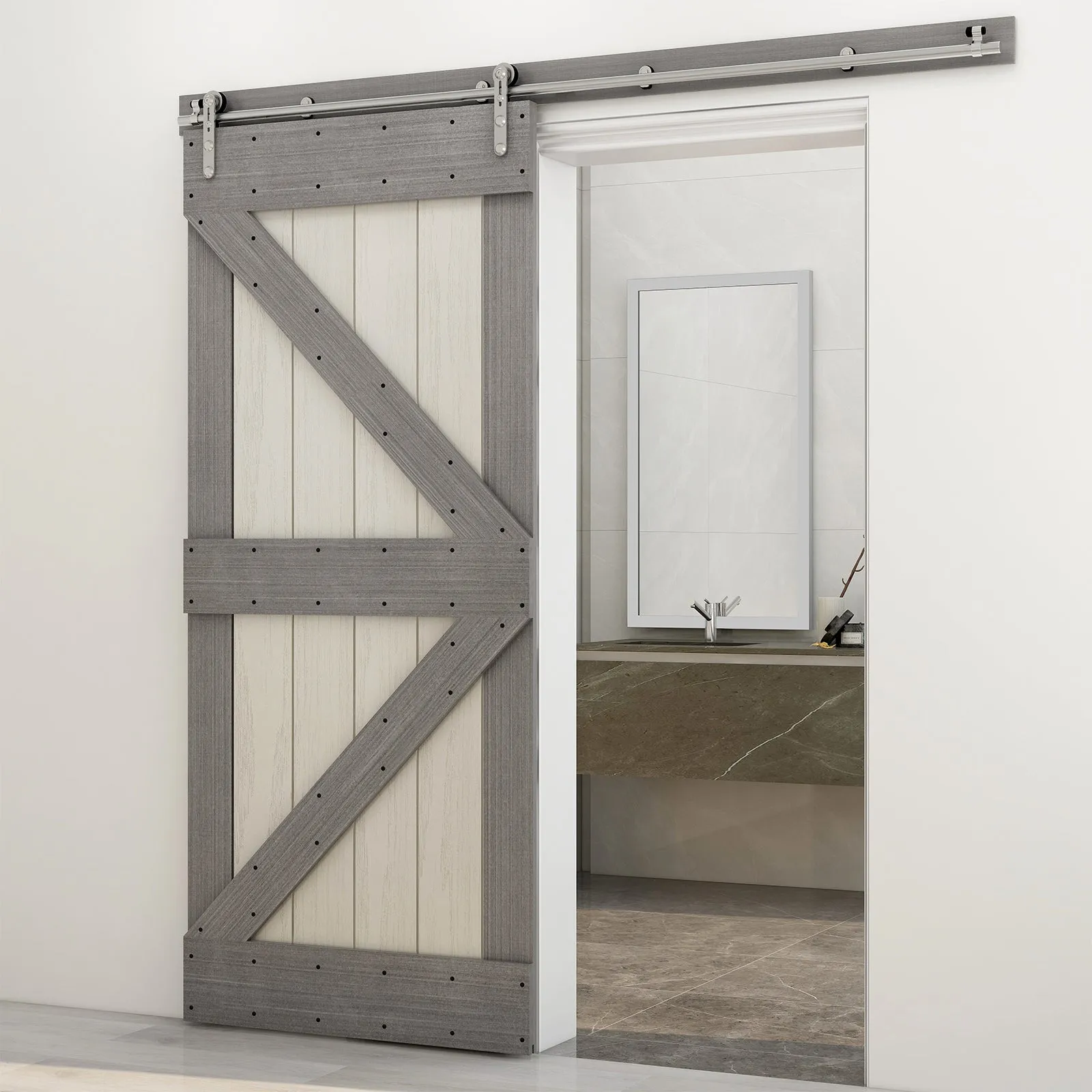 Stainless Steel Sliding Barn Door Hardware Kit CCJH Round-Shaped