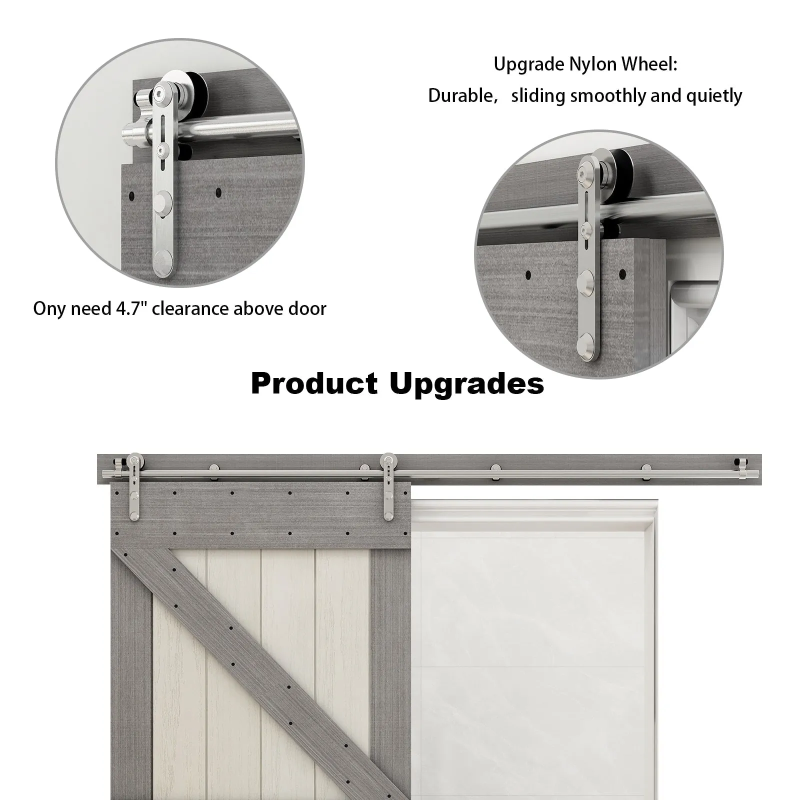 Stainless Steel Sliding Barn Door Hardware Kit CCJH Round-Shaped