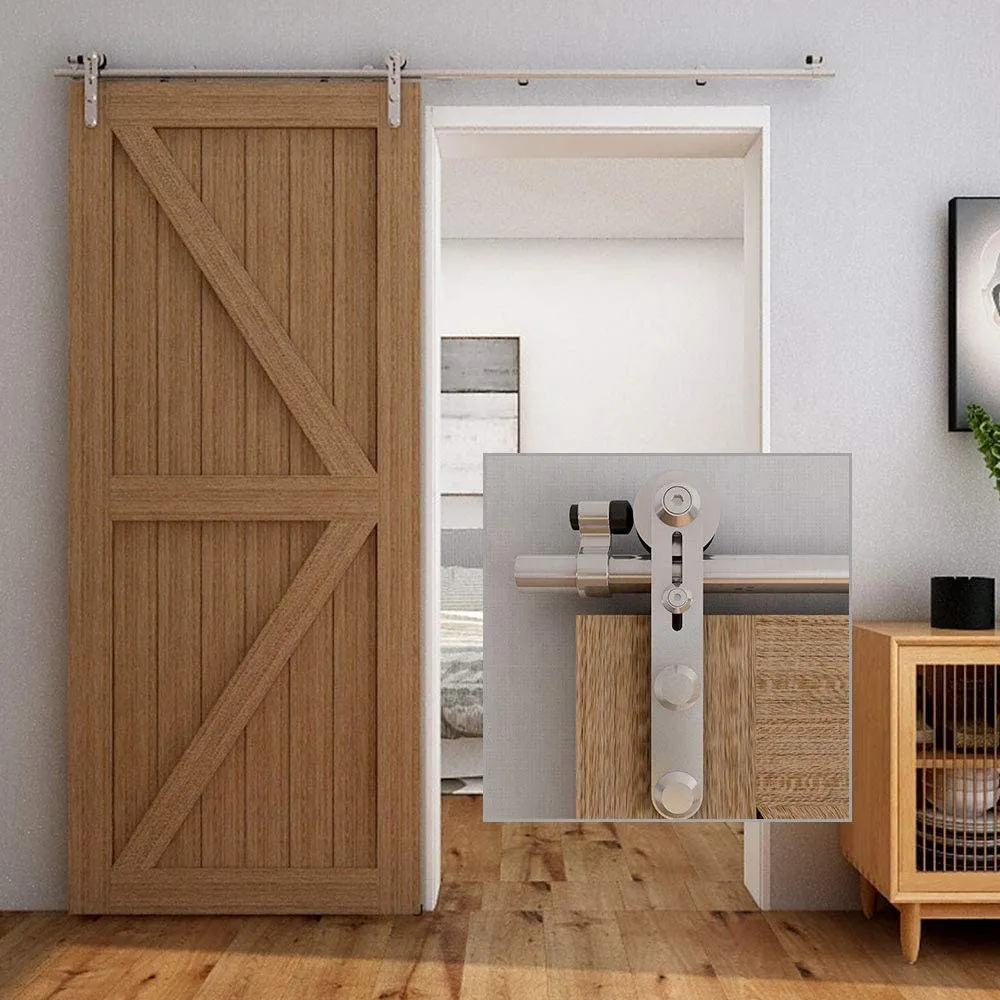 Stainless Steel Sliding Barn Door Hardware Kit CCJH Round-Shaped