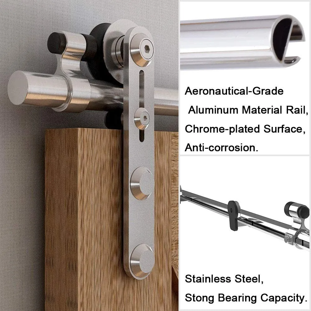 Stainless Steel Sliding Barn Door Hardware Kit CCJH Round-Shaped