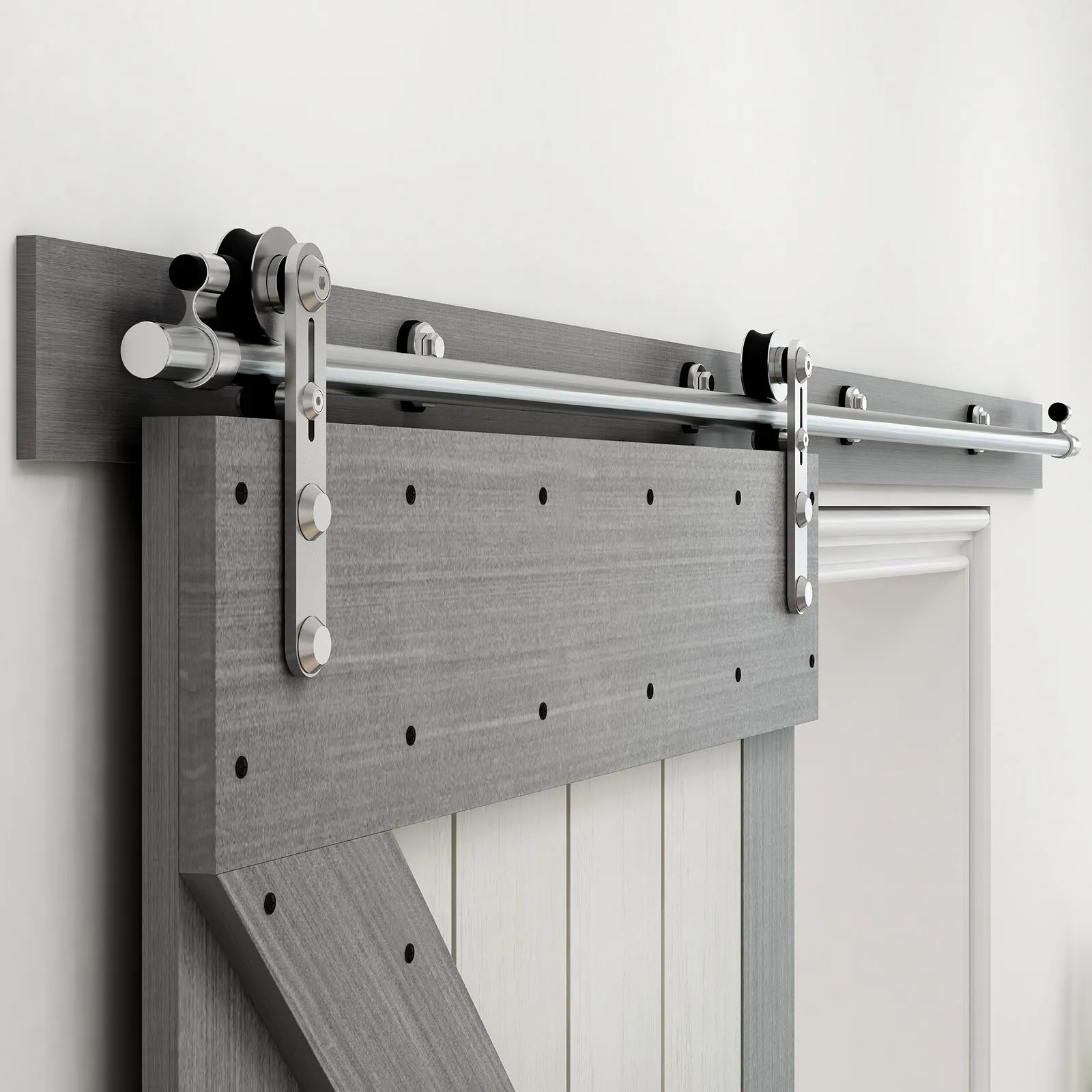 Stainless Steel Sliding Barn Door Hardware Kit CCJH Round-Shaped