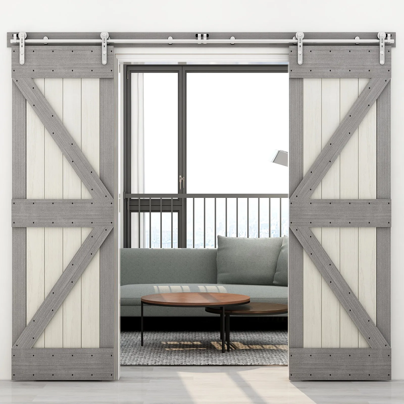 Stainless Steel Sliding Barn Door Hardware Kit CCJH Round-Shaped