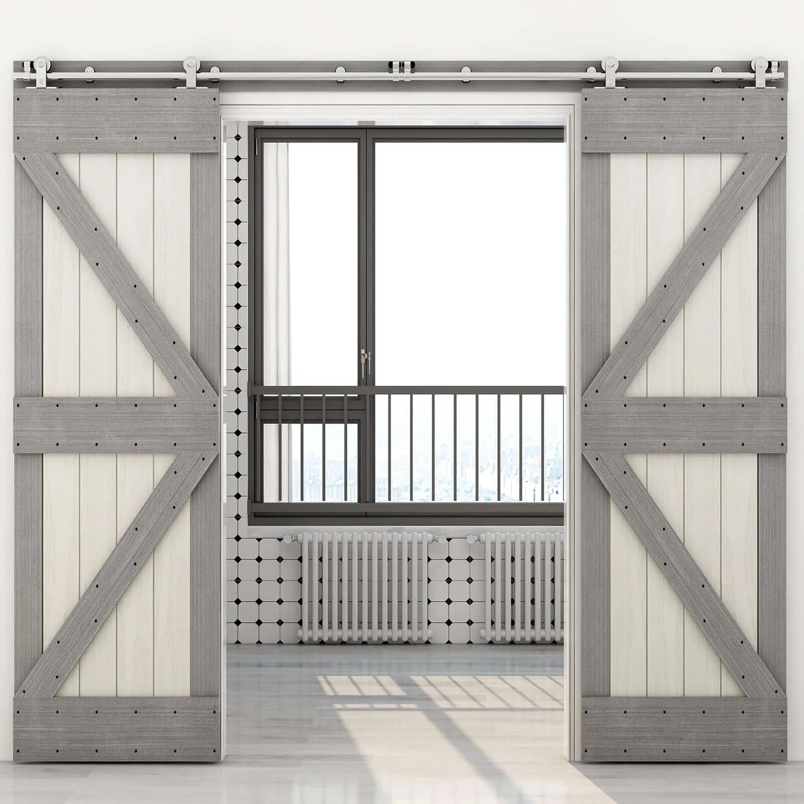 Stainless Steel Sliding Barn Door Hardware Kit CCJH T-Shaped