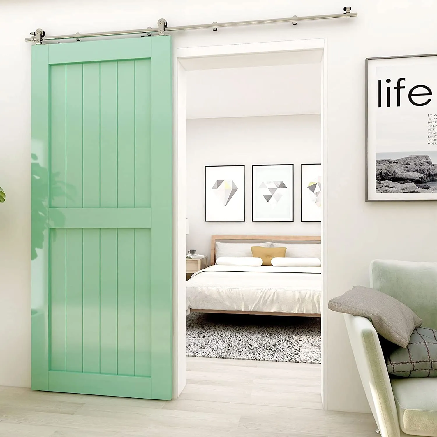 Stainless Steel Sliding Barn Door Hardware Kit CCJH T-Shaped