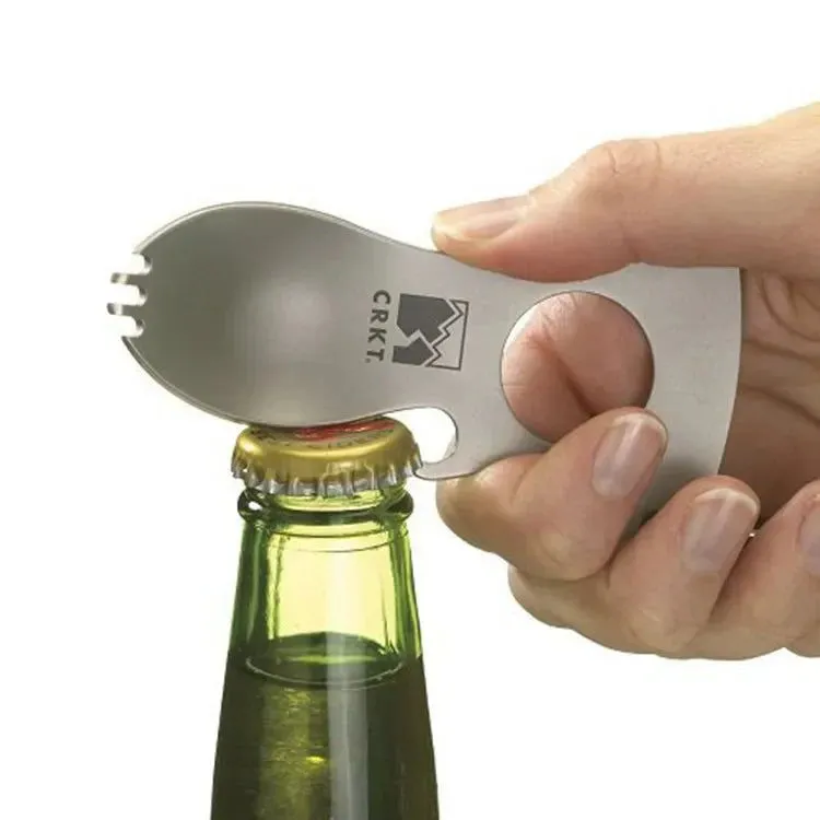 Stainless Steel Tactical Spork – Multi-Function EDC Spoon, Fork, Hex Wrench, Bottle Opener, and Carabiner