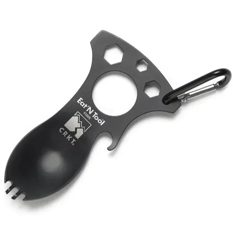 Stainless Steel Tactical Spork – Multi-Function EDC Spoon, Fork, Hex Wrench, Bottle Opener, and Carabiner
