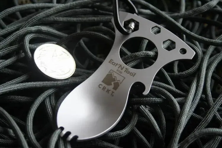 Stainless Steel Tactical Spork – Multi-Function EDC Spoon, Fork, Hex Wrench, Bottle Opener, and Carabiner