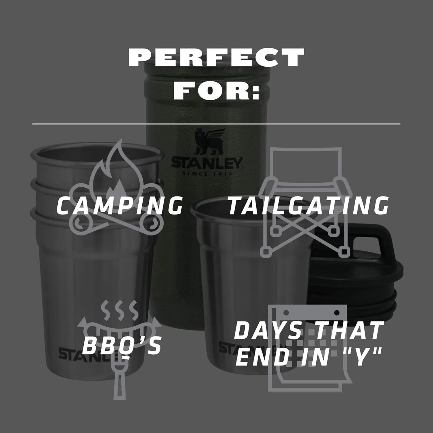 Stanley Adventure Pre-Party Nesting Shot Glass Set | 4 Shot Glasses in Travel Carrying Case | 2 oz Stainless Steel Shooters | BPA-Free | Hammertone Green