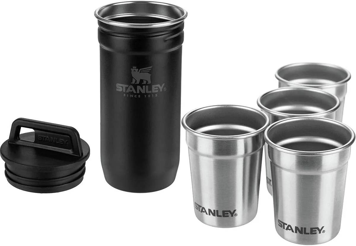 Stanley Adventure Pre-Party Nesting Shot Glass Set | 4 Shot Glasses in Travel Carrying Case | 2 oz Stainless Steel Shooters | BPA-Free | Matte Black