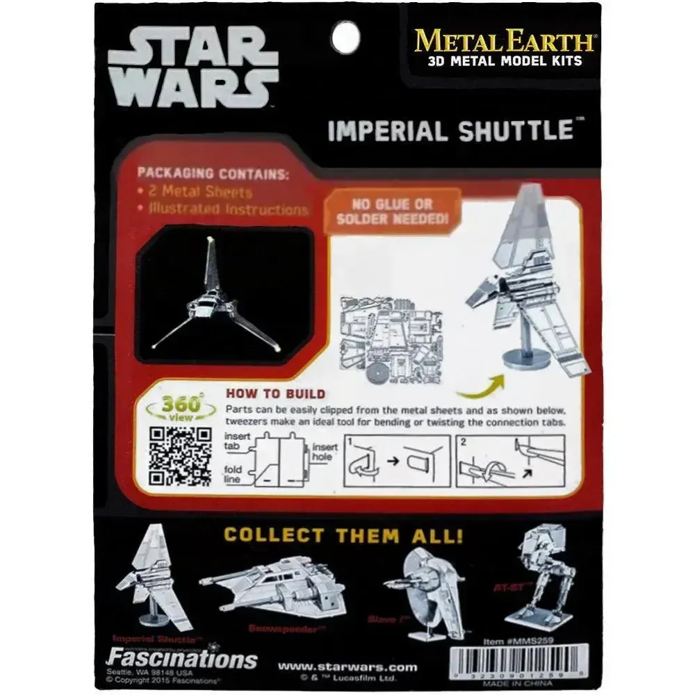 Star Wars - Unpainted Imperial Shuttle Figure Model Kit (Steel, Moderate Difficulty) - Fascinations - Metal Earth Series
