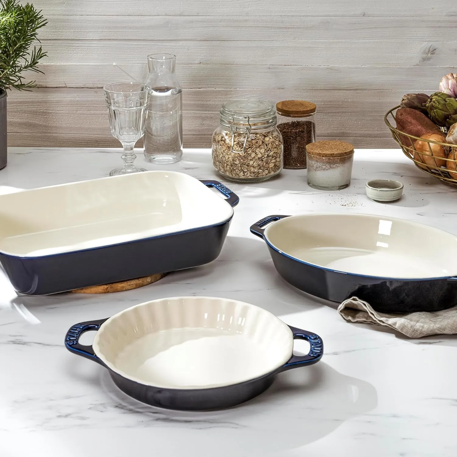 Staub Ceramic Baking Dish Set, 3pc, Dark Blue