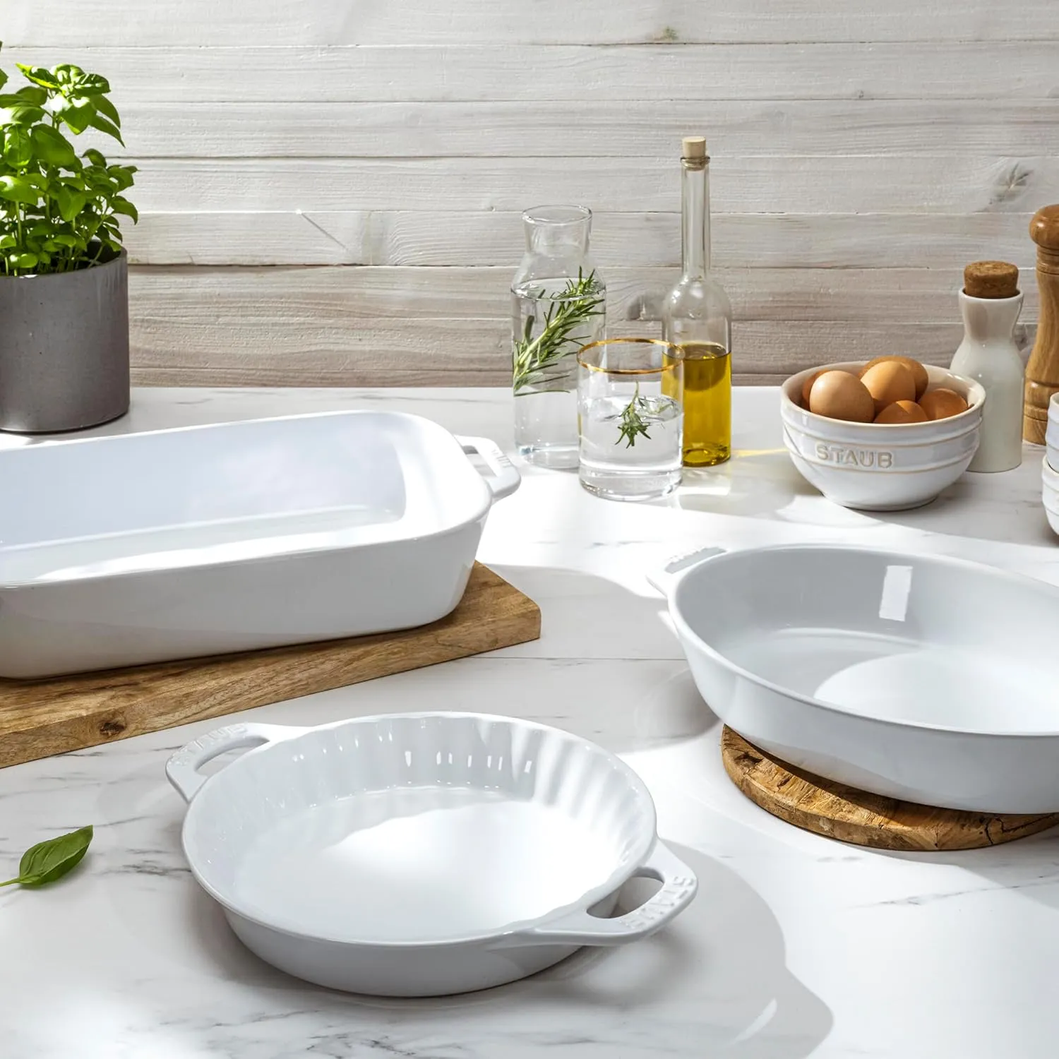 Staub Ceramic Baking Dish Set, 3pc, White
