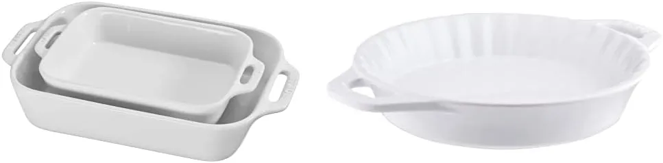 STAUB Ceramics Rectangular Baking Dish and Pie Dish Set, White