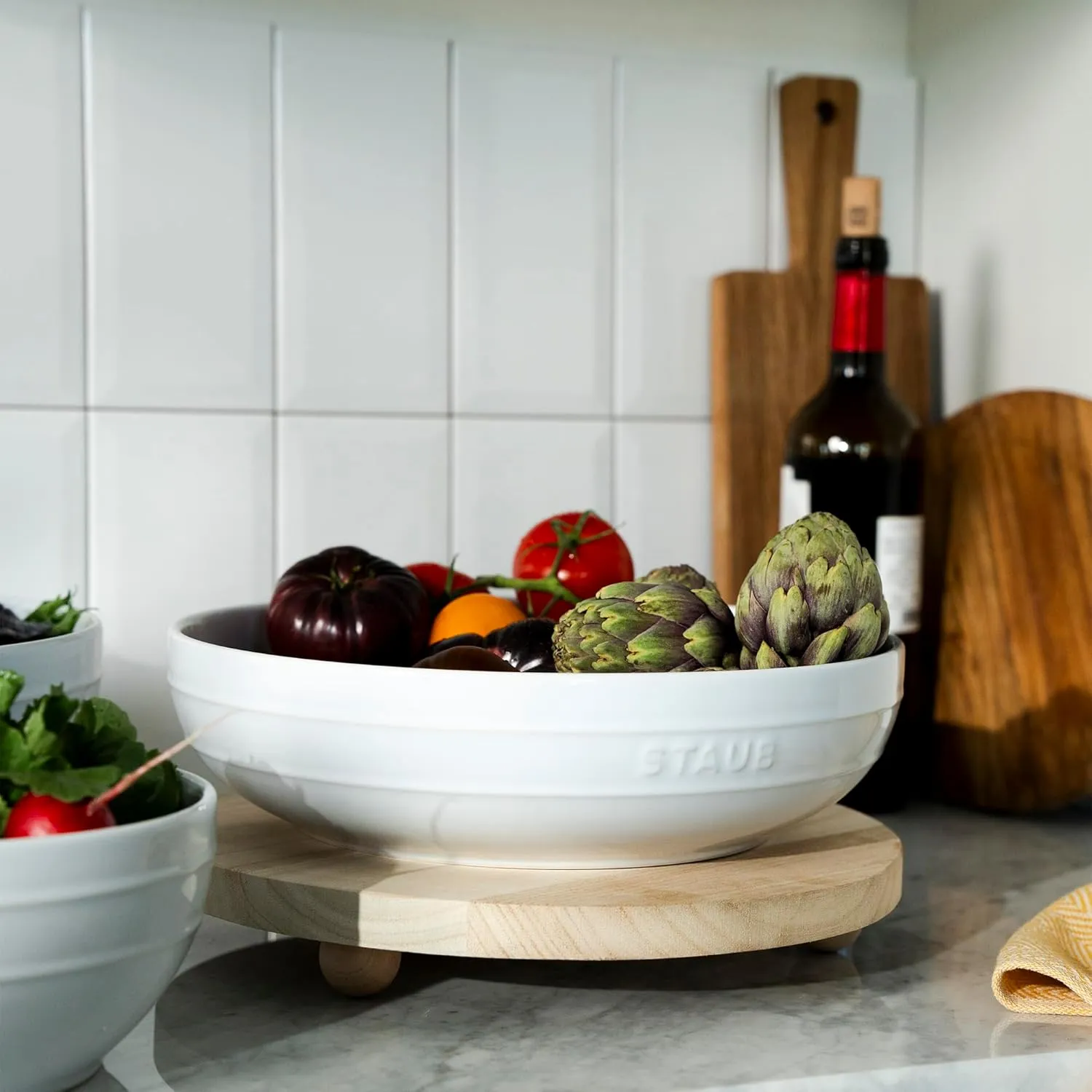 STAUB Stoneware Ramekins Ceramic 11.5-inch Shallow Serving Bowl-White