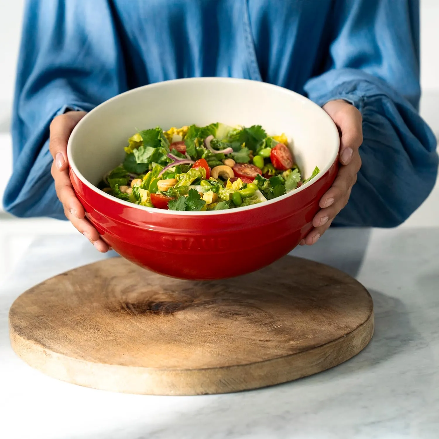 STAUB Stoneware Ramekins Ceramic 2-pc Nested Mixing Bowl Set-Cherry