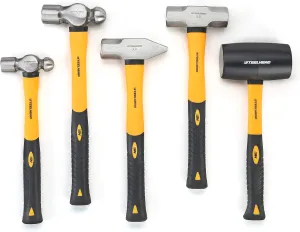 STEELHEAD 5-Piece Fiberglass Handle Hammer & Mallet Set - 16oz Ball-Peen, 32oz Ball-Pein, 32oz Rubber Mallet, 3lb Sledge, 3lb Cross-Pain - Metal Working, USA-Based Support