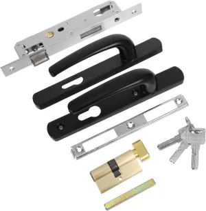 Storm Door Lock with Black Lever Handle Heavy Duty Aluminum Alloy Entrance Door Replacement Lock for Home Apartments and Hotels Easy Installation and High Level Security