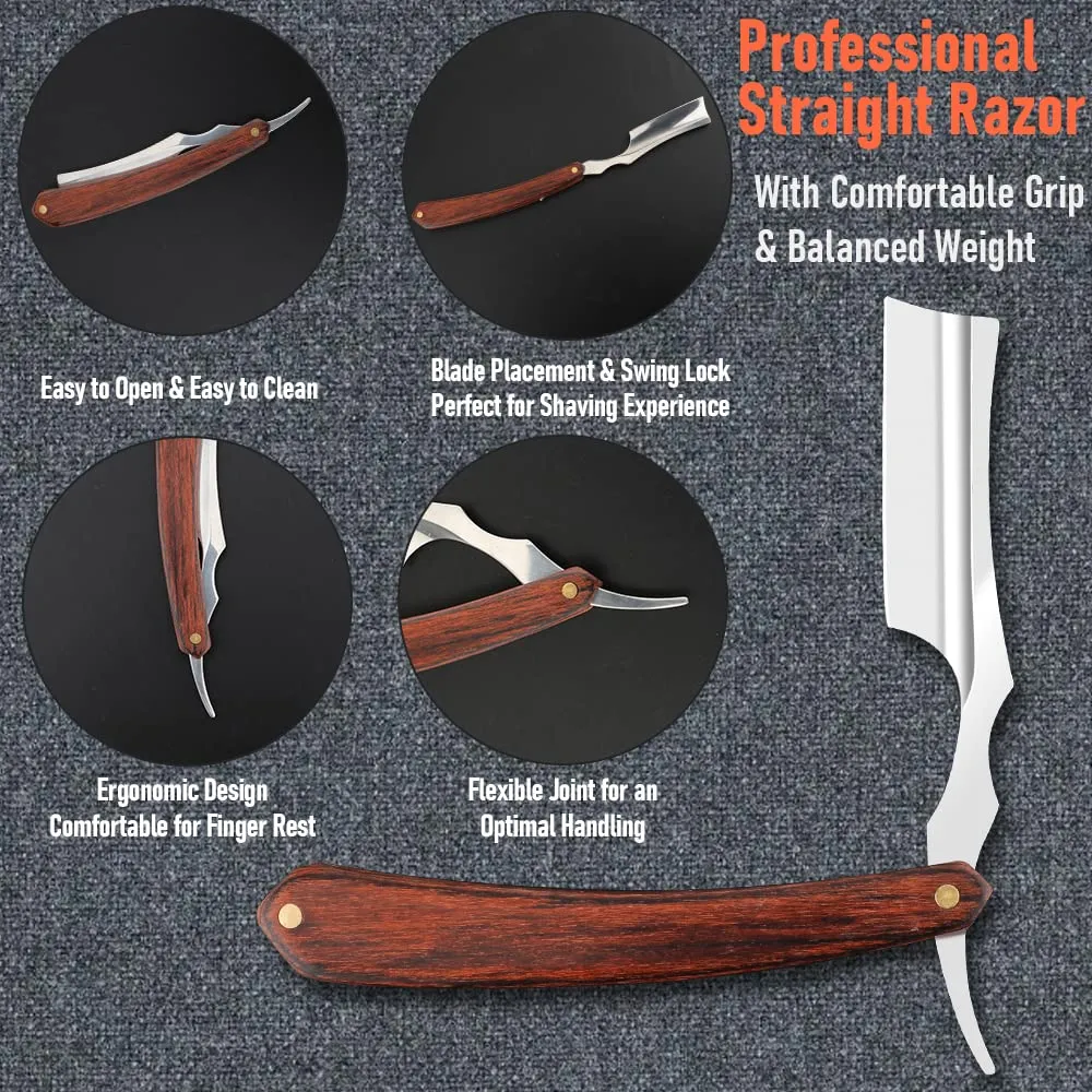 Straight Razor With Strope - Professional Straight Edge Barber Premium Stainless Steel Shaver With Shaving Strop for Men Home & Salon Grooming Using (NO.157)