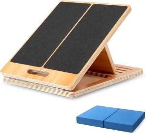 StrongTek Balance and Flexibility Training Set: 2-in-1 Non-Slip Balance Pad & Adjustable Wooden Slant Board