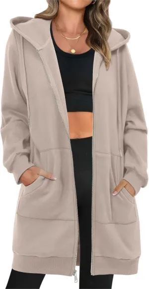 StunShow Women's Zip Up Hoodies Oversized Fleece Long Sleeve Sweatshirts Casual Fall Jacket Coat with Pocket(S-3XL)