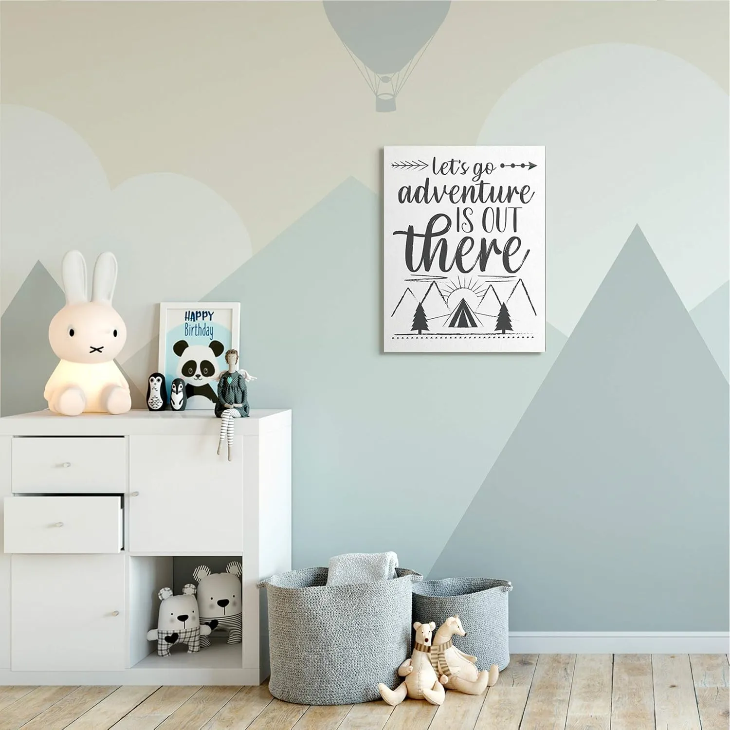 Stupell Industries Adventure's Out There Phrase Camping Tent Mountain Range, Designed by AE Design Canvas Wall Art, 24 x 30, White