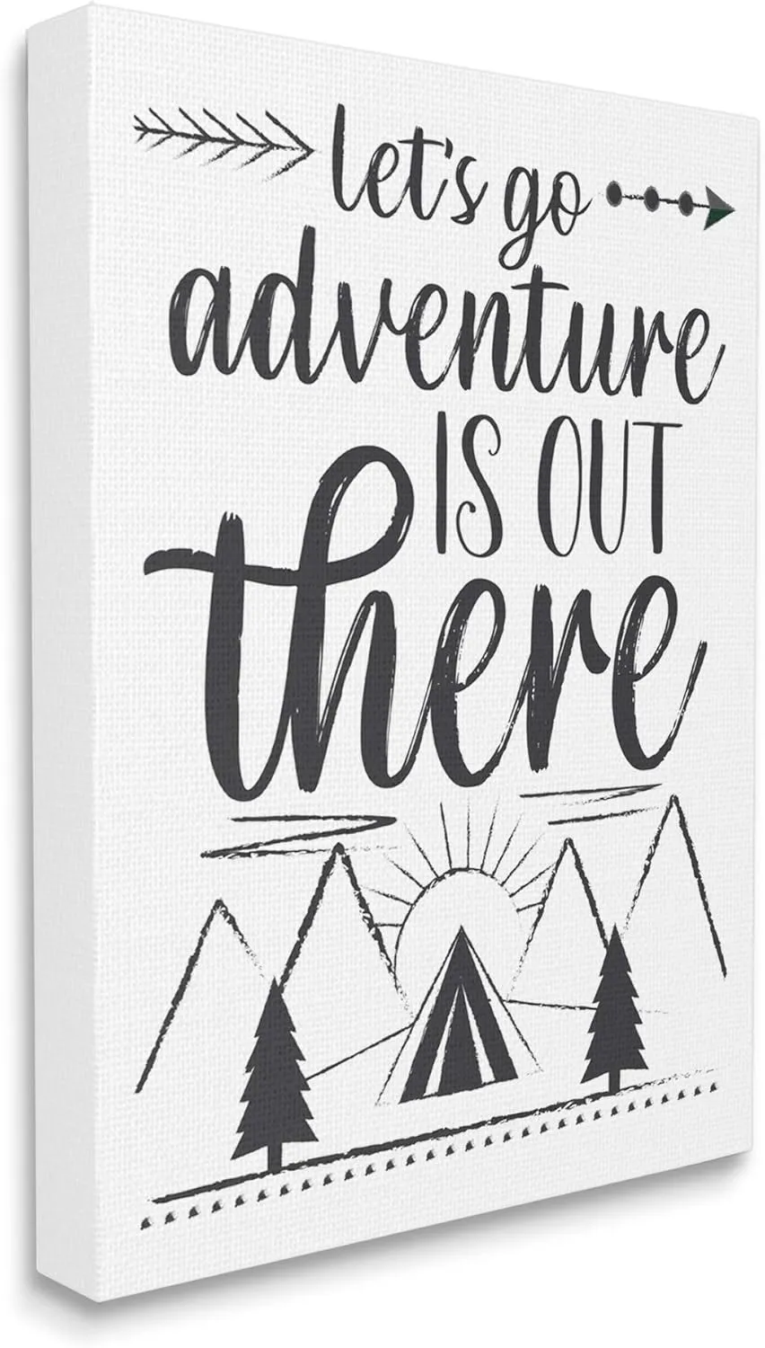 Stupell Industries Adventure's Out There Phrase Camping Tent Mountain Range, Designed by AE Design Canvas Wall Art, 24 x 30, White