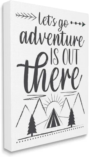 Stupell Industries Adventure's Out There Phrase Camping Tent Mountain Range, Designed by AE Design Canvas Wall Art, 36 x 48, White