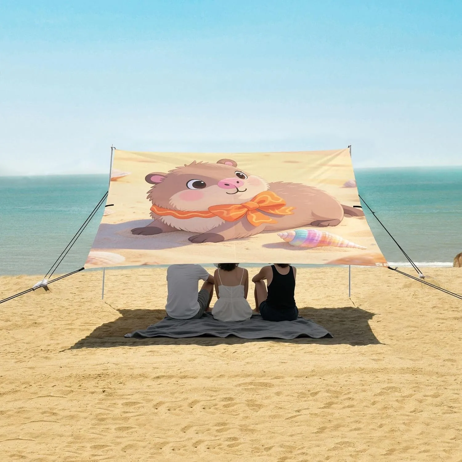 Summer Beach Capybara Beach Camping Tent Sun Shelter for Whole Family, Beach Shade Canopy with UPF50  UV Protection,Easy Set Up and Carry,Outdoor Shade for Trips, Fishing, Backyard Fun Picnics