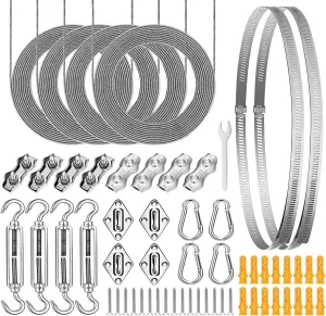 Sun Shade Sail Hardware Kit 6 inch with 4pcs 4 * 12ft Cable Wire Rope 304 Stainless Steel for Patio, Garden Triangle Rectangle and Square Sun Shade Sails Installation 59 pcs