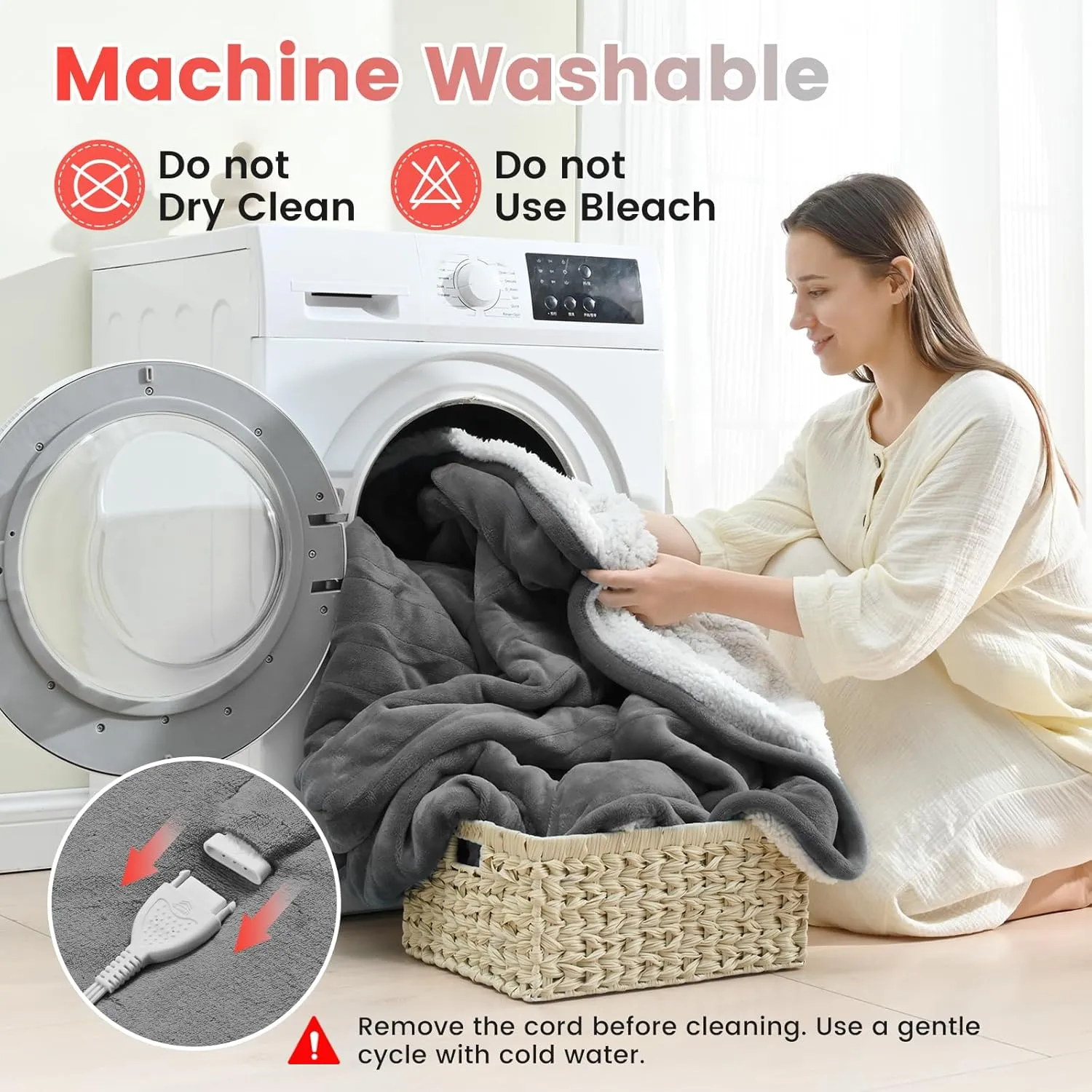 Sunable Heated Electric Blanket - Machine Washable Blanket with Time Settings 10 Heat Settings Twin Size 62×84 inches Grey - Velvet & Sherpa