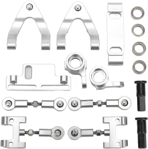SUNGOOYUE RC Car Metal Accessories Set, RC Upper Lower Suspension Arm   Steering Cup   Hex Adapter Hex Adapter WPL D12 RC Car(Silver)