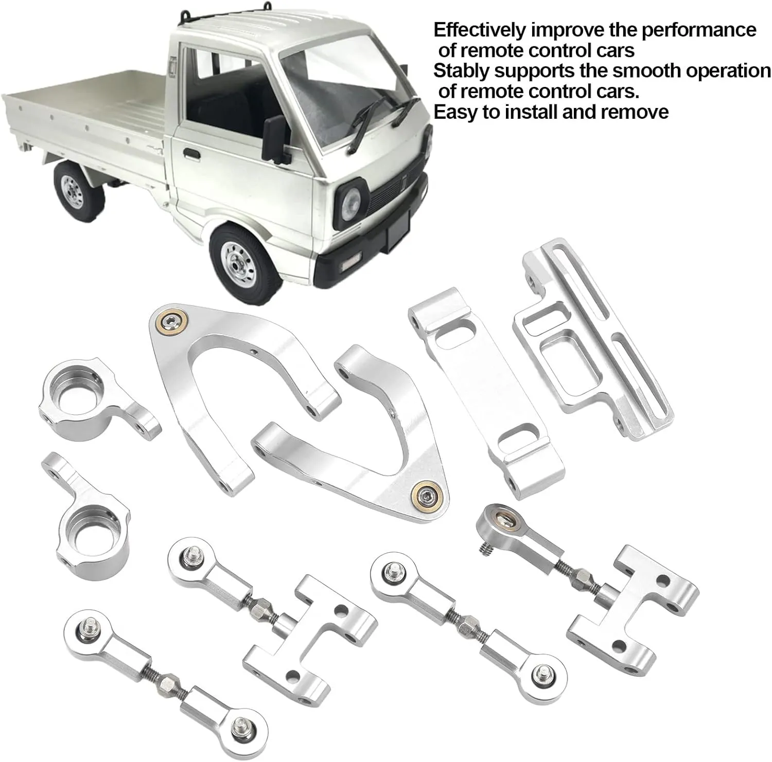 SUNGOOYUE RC Car Metal Accessories Set, RC Upper Lower Suspension Arm   Steering Cup   Hex Adapter Hex Adapter WPL D12 RC Car(Silver)