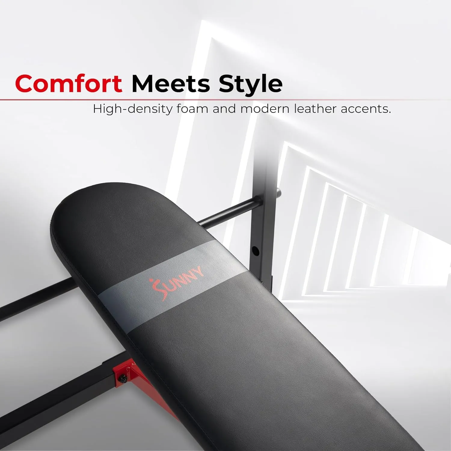 Sunny Health & Fitness Compact Premium Incline Bench Press Bar Rack Set & Optional Leg Extension Developer, Preacher Curl for Solid Strength Training Home Gym