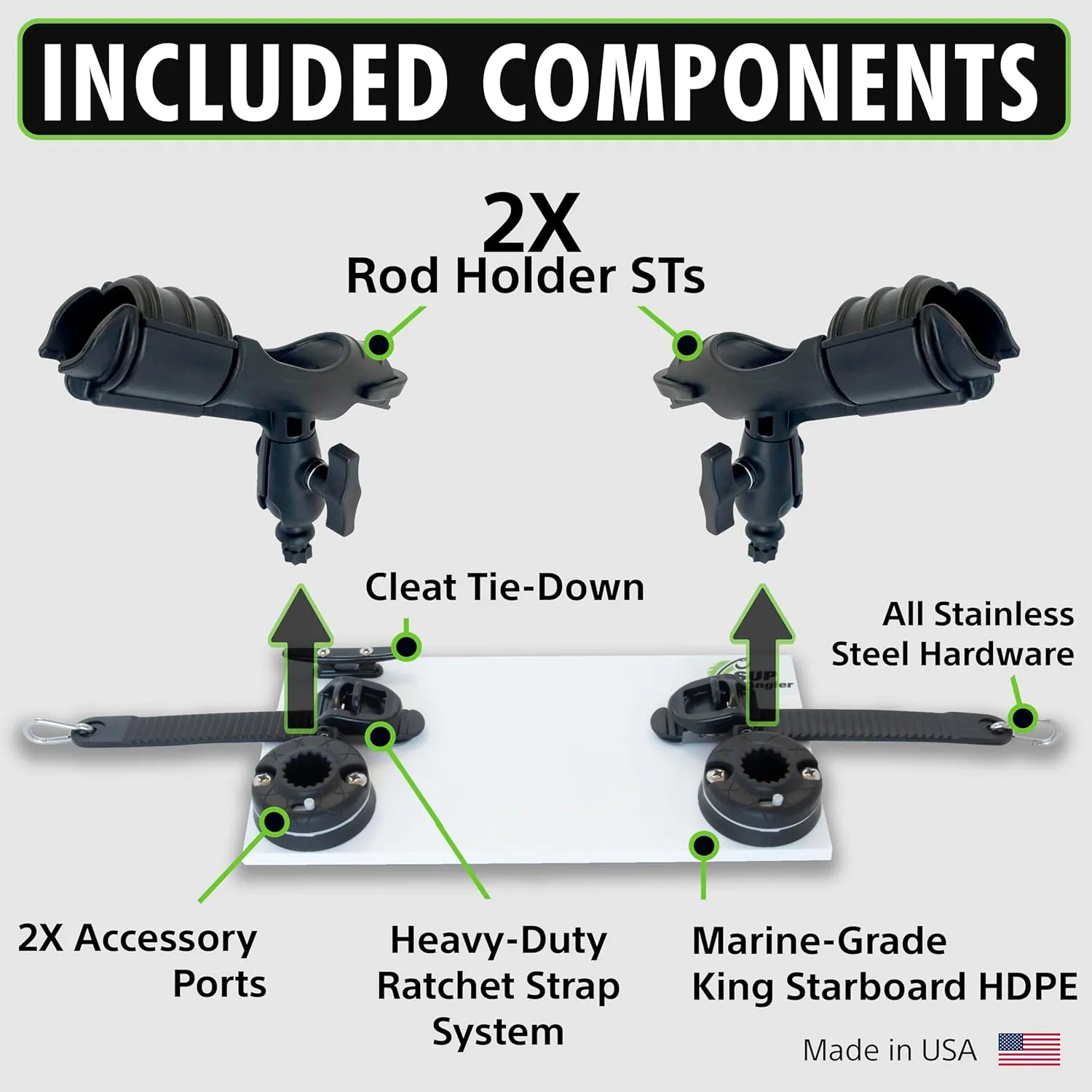 SUP Angler Lite Universal Paddle Board Mount with Paddle Board Fishing Rod Holders, Phone Holders, Cup Holders; Paddle Board Accessories