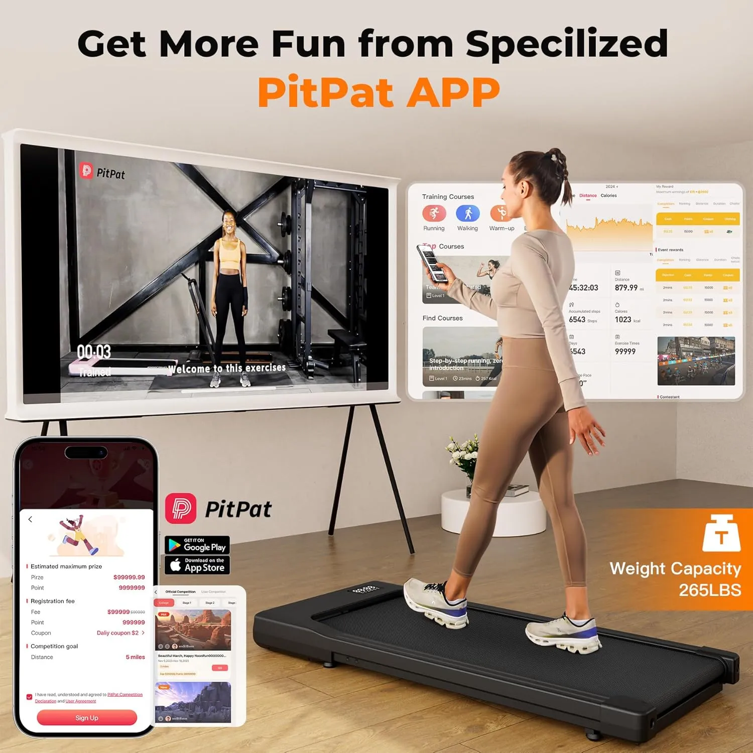 SupeRun Walking Pad, Under Desk Treadmill, 3 in 1 Portable Treadmill with Remote Control LED Display, 2.5 HP Quiet Walking Jogging Machine for Office Home Use, 250 Lbs Capacity