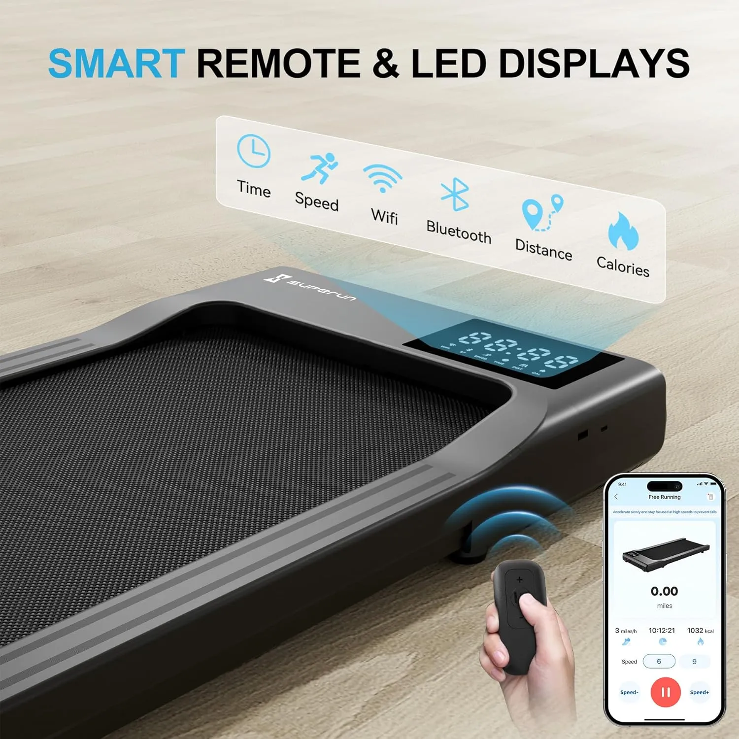 SupeRun Walking Pad, Under Desk Treadmill, 3 in 1 Portable Treadmill with Remote Control LED Display, 2.5 HP Quiet Walking Jogging Machine for Office Home Use, 300 Lbs Capacity