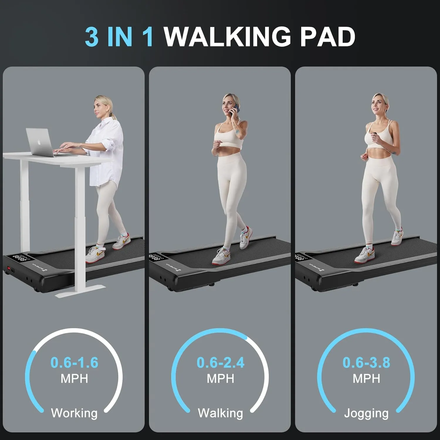 SupeRun Walking Pad, Under Desk Treadmill, 3 in 1 Portable Treadmill with Remote Control LED Display, 2.5 HP Quiet Walking Jogging Machine for Office Home Use, 300 Lbs Capacity