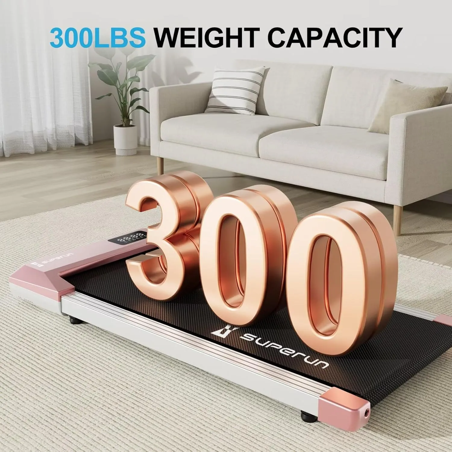 SupeRun Walking Pad, Under Desk Treadmills for Home and Office Small Space, 2.5 HP Portable Mini Jogging Machine with APP and Remote Control and LED Display, 300 Lbs Capacity