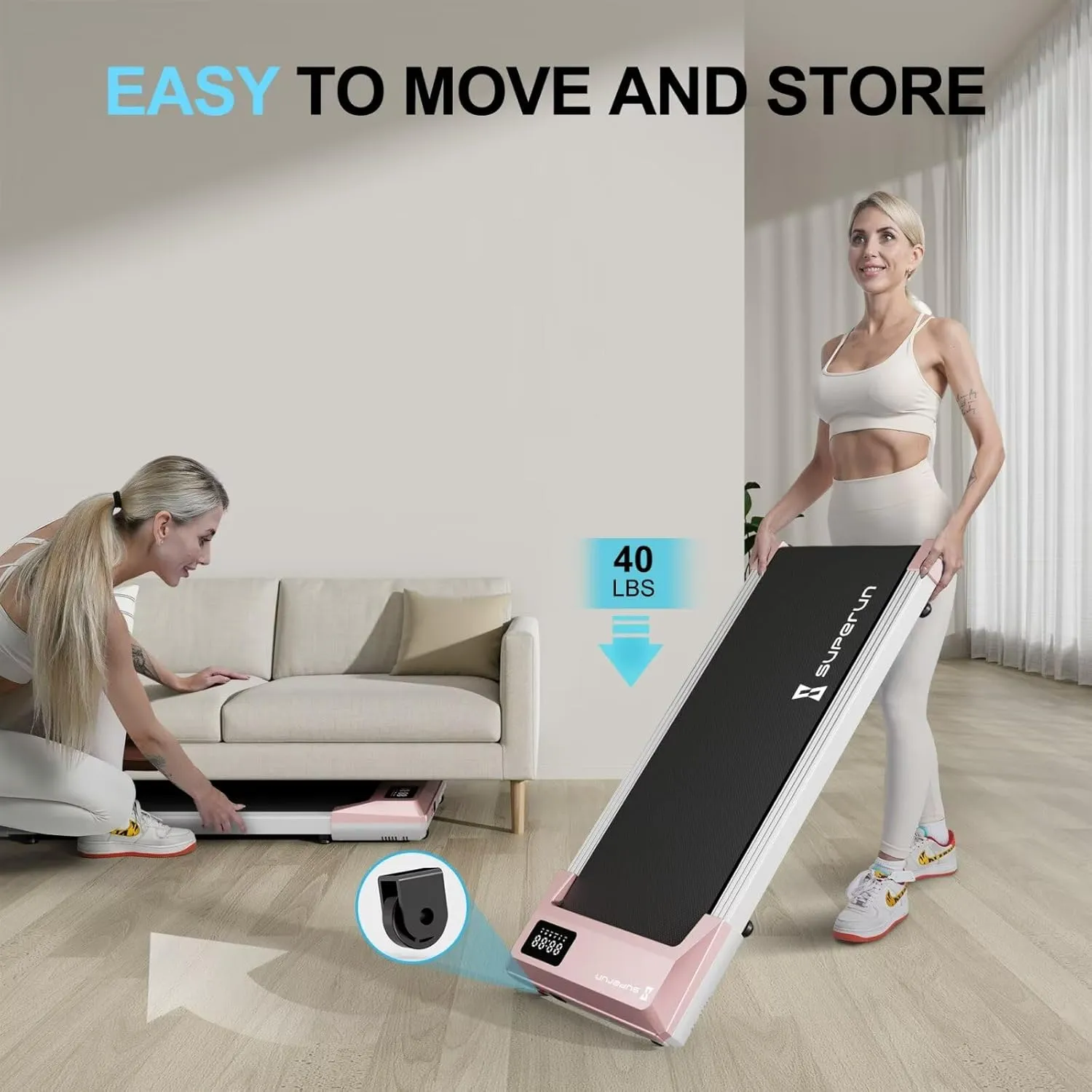 SupeRun Walking Pad, Under Desk Treadmills for Home and Office Small Space, 2.5 HP Portable Mini Jogging Machine with APP and Remote Control and LED Display, 300 Lbs Capacity