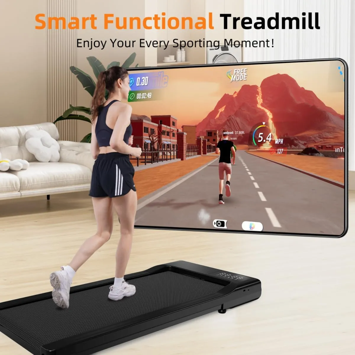 SupeRun Walking Pad, Under Desk Treadmills for Home and Office Small Space, 2.5 HP Portable Mini Jogging Machine with APP and Remote Control and LED Display, 300 Lbs Capacity