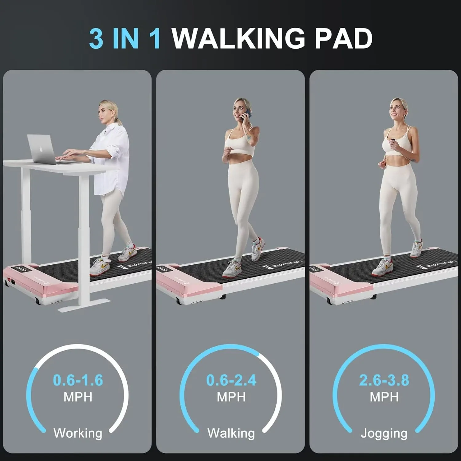 SupeRun Walking Pad, Under Desk Treadmills for Home and Office Small Space, 2.5 HP Portable Mini Jogging Machine with APP and Remote Control and LED Display, 300 Lbs Capacity