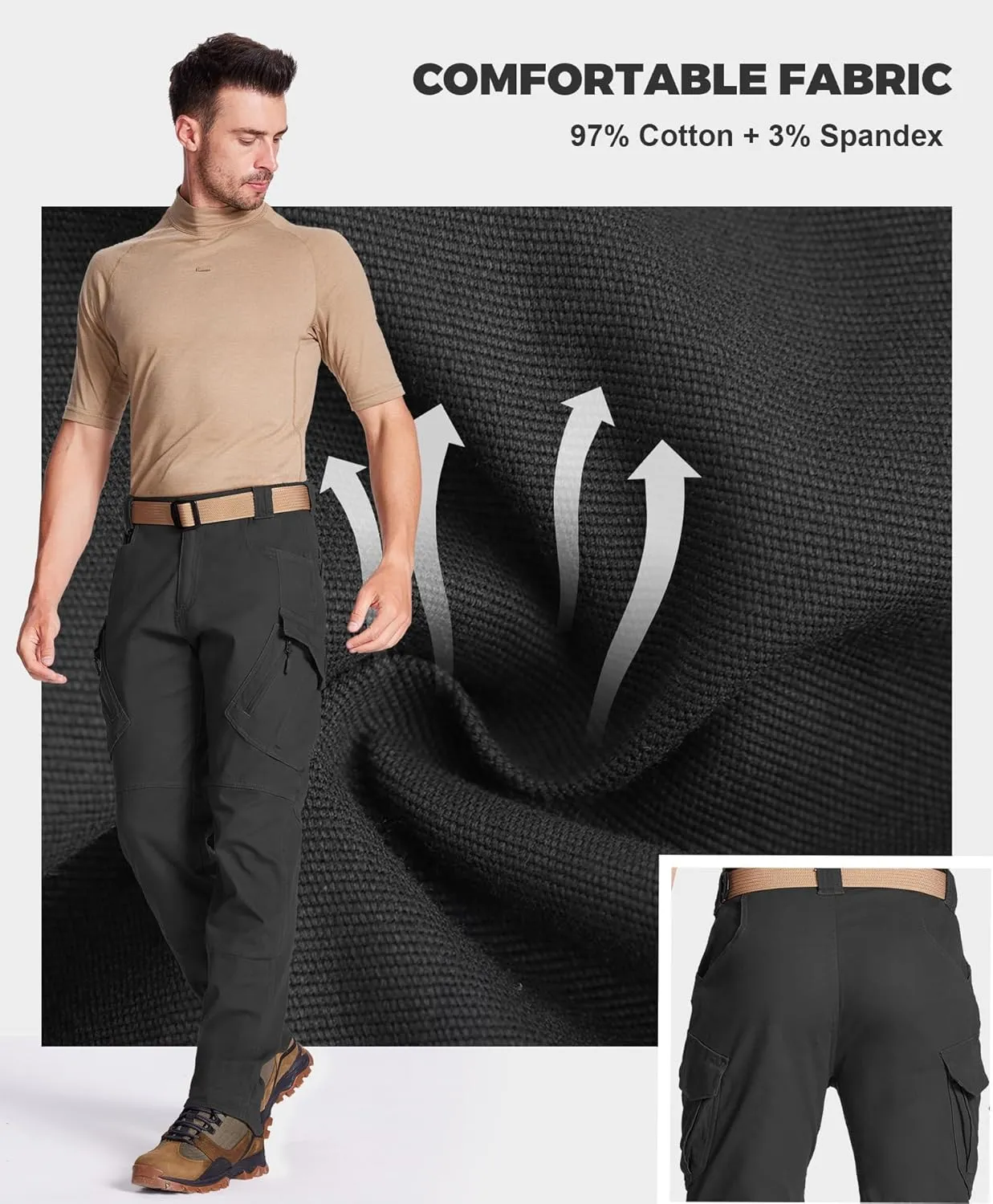 Susclude Men's Tactical Pants - Ripstop Work Cargo Pants Outdoor Hiking Military Pants Stretch Trousers with 9 Pockets