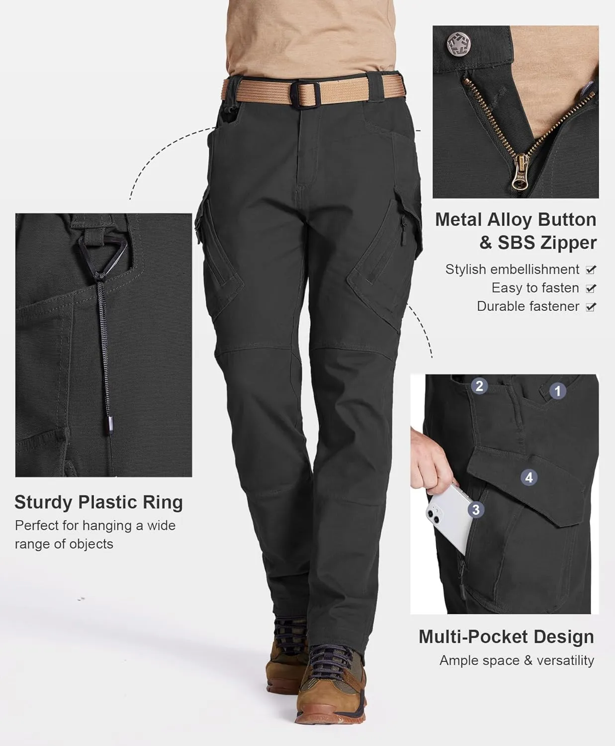 Susclude Men's Tactical Pants - Ripstop Work Cargo Pants Outdoor Hiking Military Pants Stretch Trousers with 9 Pockets