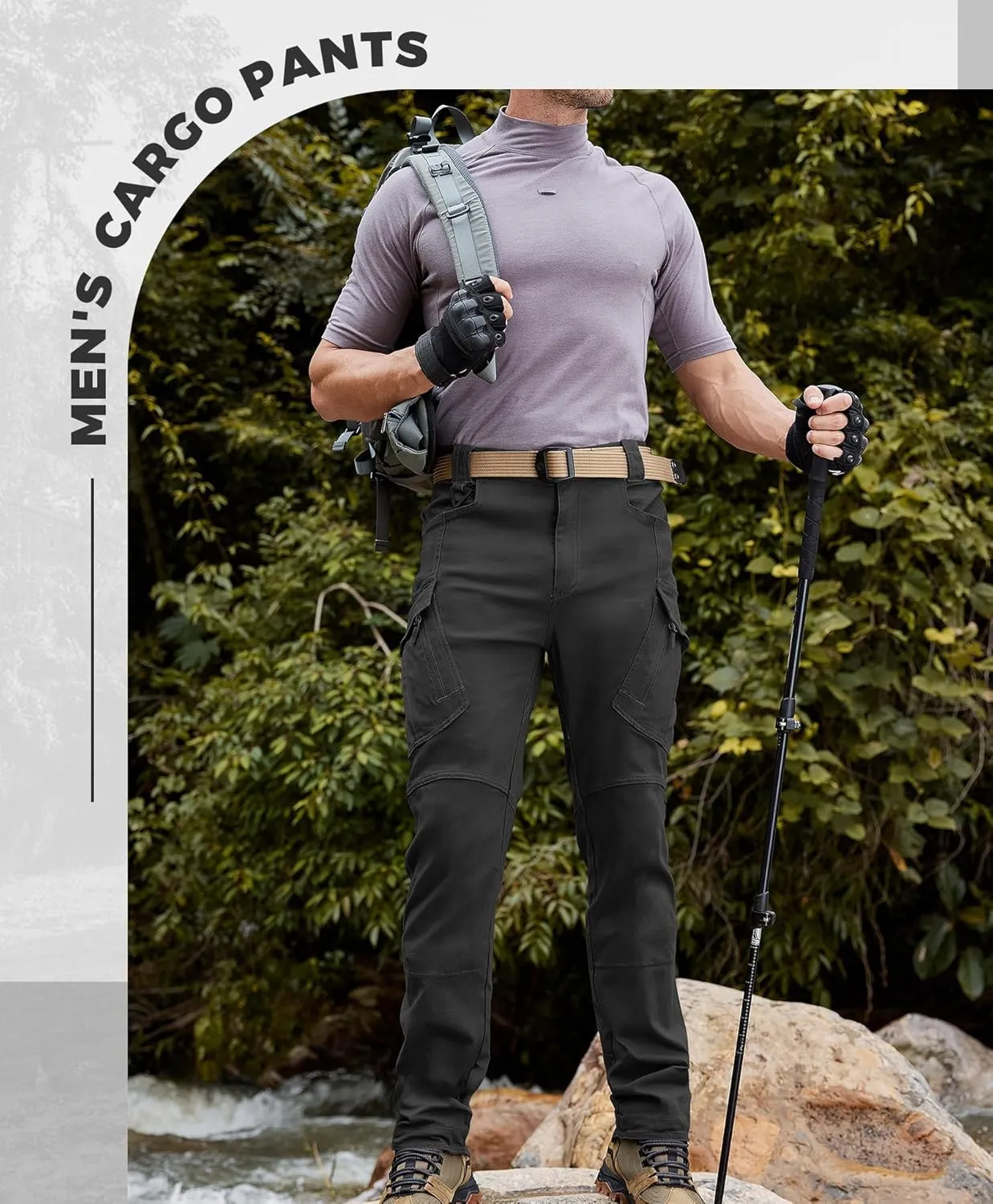 Susclude Men's Tactical Pants - Ripstop Work Cargo Pants Outdoor Hiking Military Pants Stretch Trousers with 9 Pockets