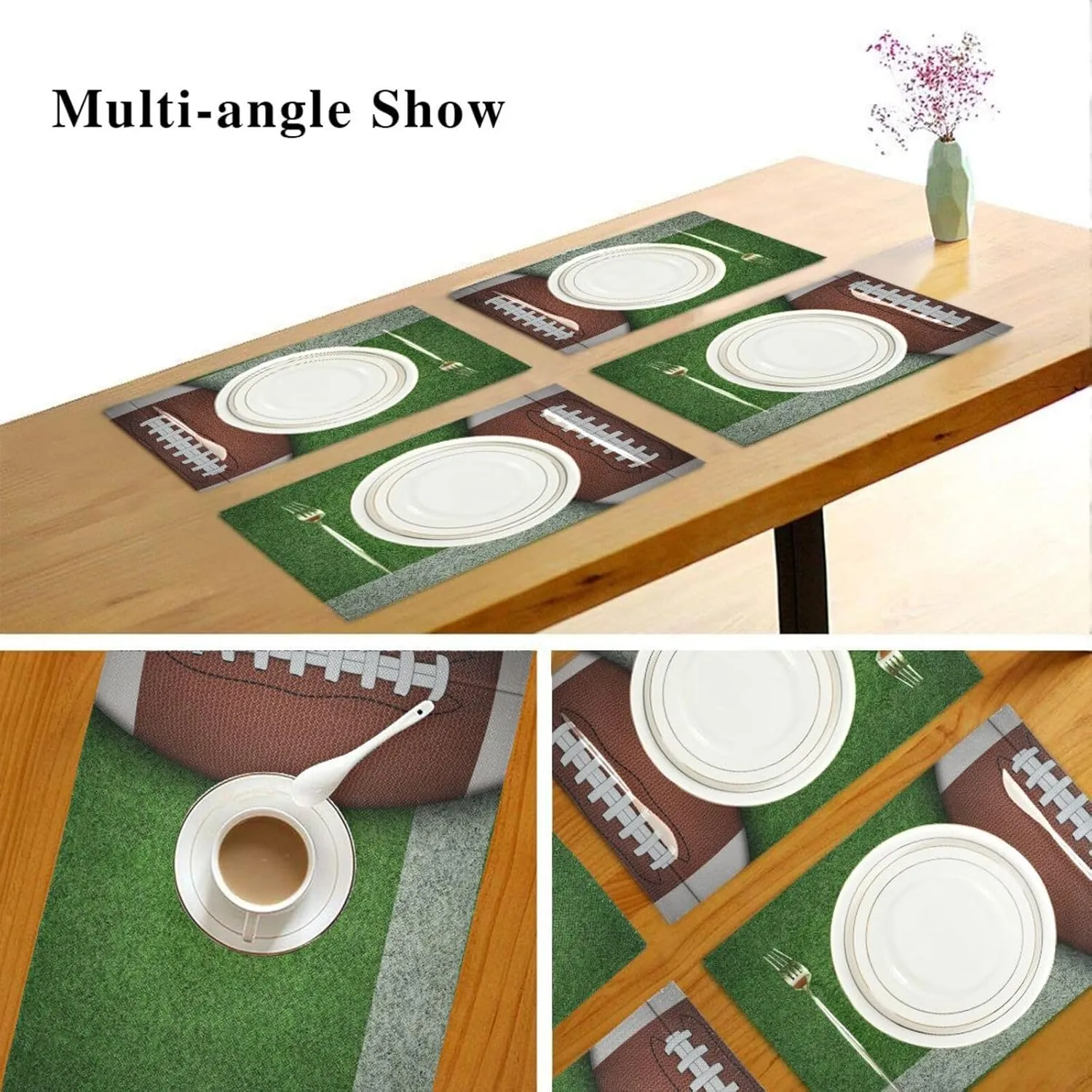 susiyo American Football Grassland Placemats Burlap Table Mats Heat Resistant Non-Slip Table Place Mats Washable Anti-Skid Placemat for Dining Kitchen Table Decor 6 PCS