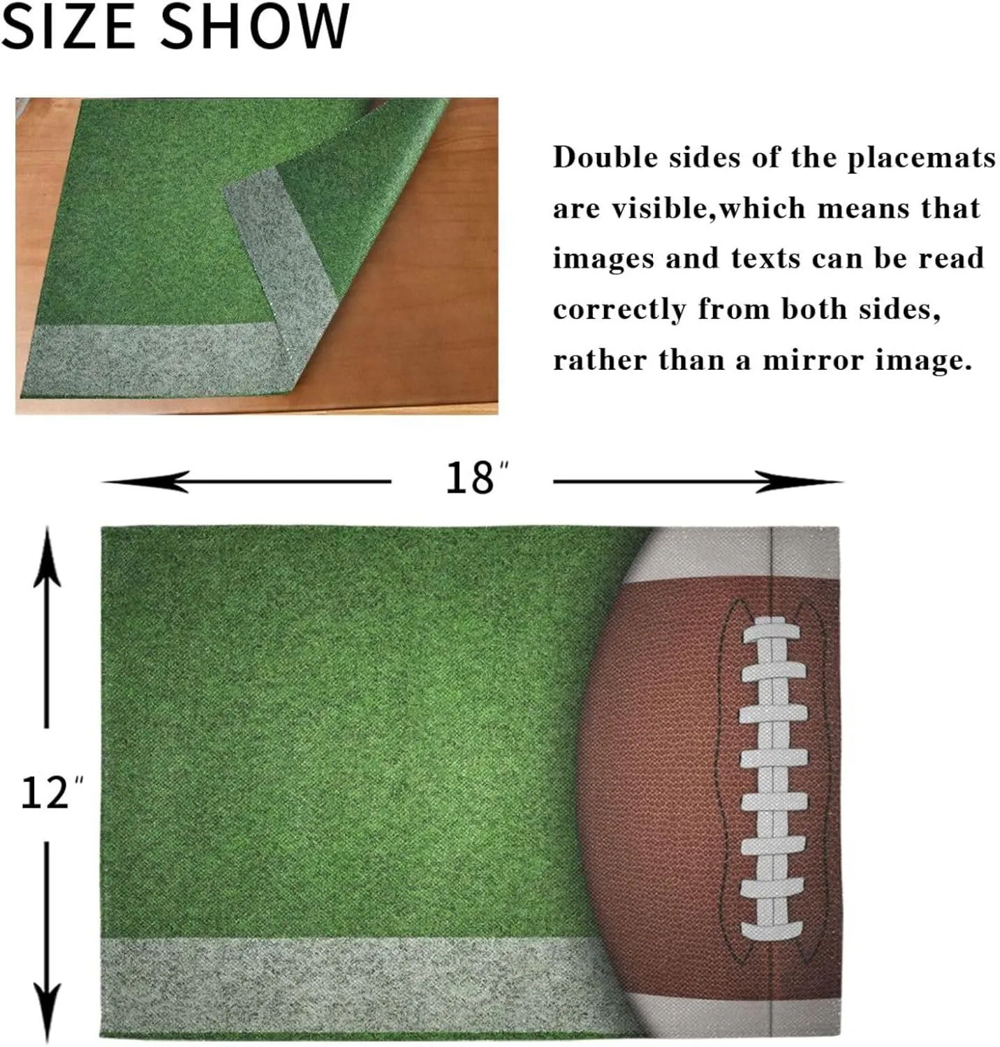 susiyo American Football Grassland Placemats Burlap Table Mats Heat Resistant Non-Slip Table Place Mats Washable Anti-Skid Placemat for Dining Kitchen Table Decor 6 PCS