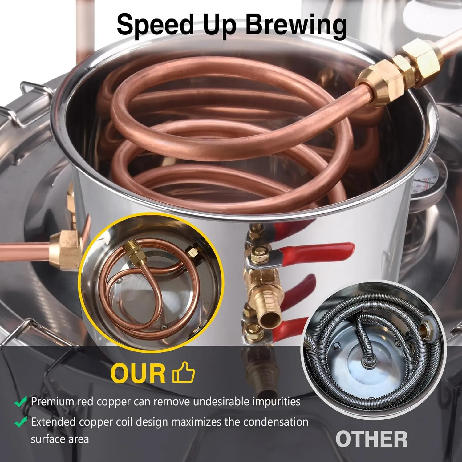 Suteck Alcohol Still 13.2Gal 50L Stainless Steel Alcohol Distiller Copper Tube Spirit Boiler W/Thumper Keg and Build-in Thermometer for Home Brewing and DIY Whisky Wine Brandy Making, Included Pump