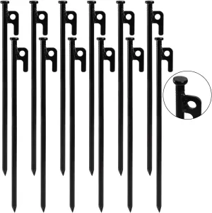 Suwimut 12 Pack Tent Stakes, 12 Inch Heavy Duty Forged Steel Tent Pegs, Non-Rust Metal Ground Stakes Tents Spikes for Camping Patio, Garden, Canopies, Grassland, Outdoor, Black