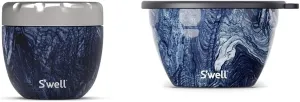 S'well Stainless Steel Bowls - 21.5oz - Azurite Marble Eats and 64oz Salad Bowl Kit