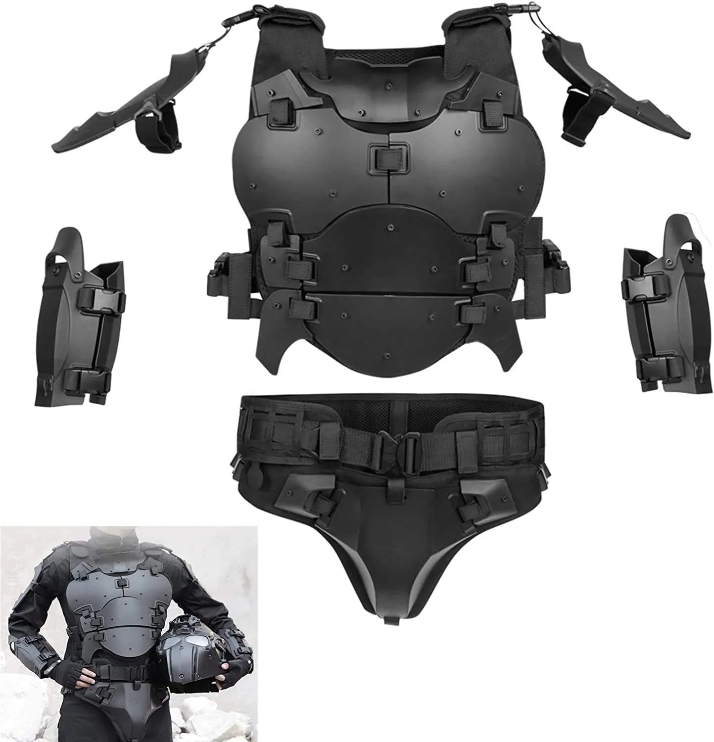 Tactical Airsoft Armor Set, Military Tactical Vest Adjustable Tactical Molle Chest Protector Set Paintball Combat Equipment CS Field Outdoor Modular Combat Training